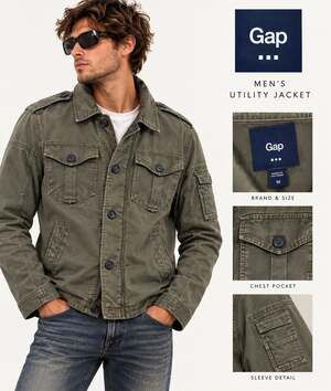 Vintage Military Gap Cotton Utility Field Jacket Size M Olive Green Cargo Pocket